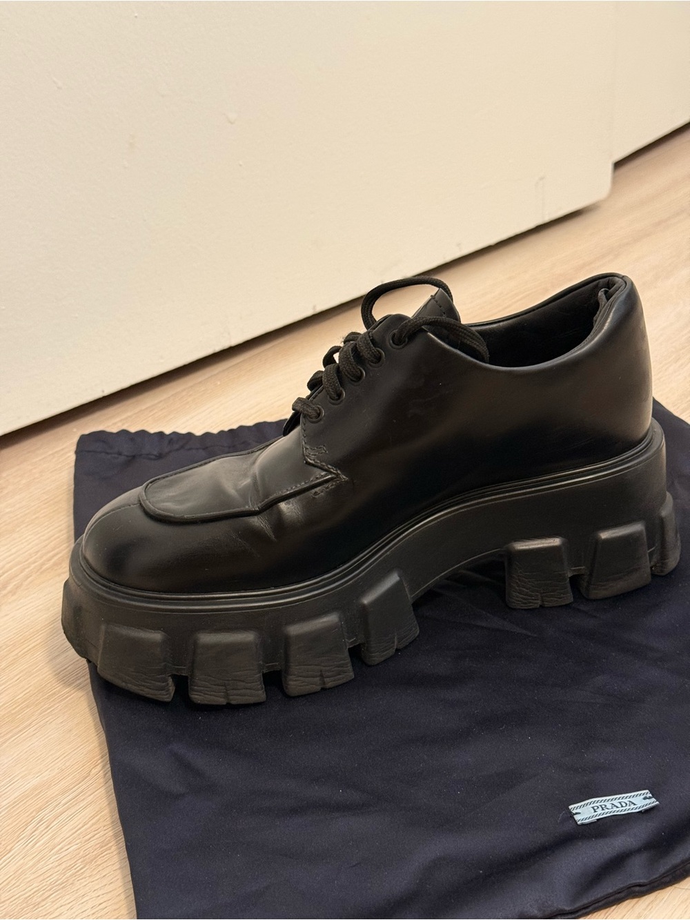 Prada Black Chunky Lug Platform Lace-Up Shoes - Picture 8 of 8